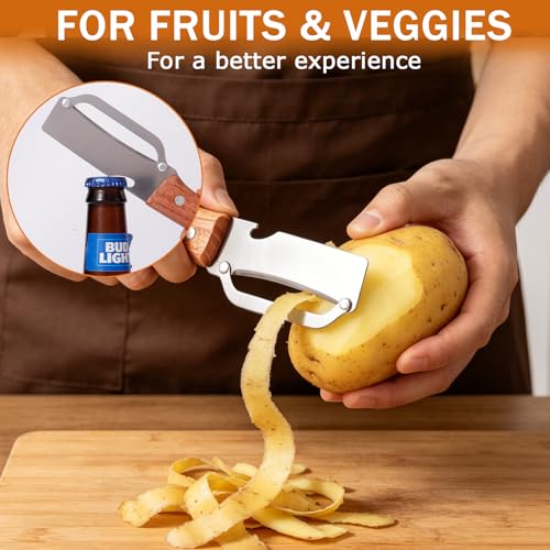 Image of 3 PCS Peeler with Wooden Handle, Bottle Opener, Vegetable Fruit Skin Peeling, Stainless Steel Blade Kitchen Tool