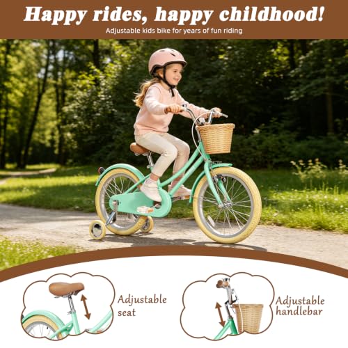 Image of Glaf 12 14 16 18 20 24 Inch Girls Bike with Training Wheels /Kickstand Kids Bike for 2-15 Years Old Toddler Girls Bicycle with Basket, Beach Cruiser Girls Bike