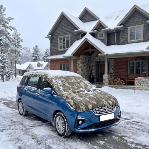 Image of Pivalo Half Car Body Cover for MUV Cars (All Models & Years) | 100% Waterproof Outdoor UV & Heat All Weather Protection | Triple Stitched 3 Layer with Adjustable Straps Cover (Military /Army)