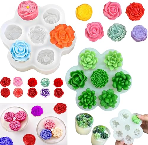 Molde de silicona para flores y velas,14 Moldes de Silicona Cactus 3D para Velas de Flores Hechas a Mano Moldes de Silicona Para Ve las,jabón y chocolate, aromaterapia y decoración D