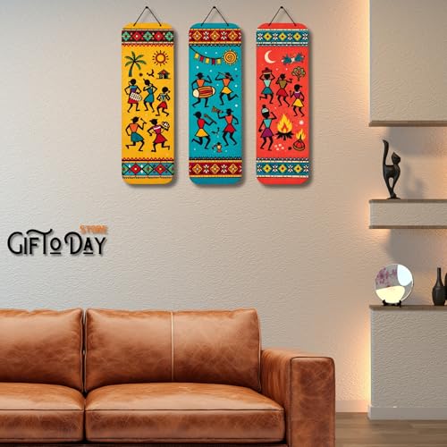Image of Wooden Hanging Wall Decor Sign for Home | Motivational, Spiritual, Garden & Quote Wall Hanging Plaque for Living Room, Bedroom, Entryway & Office Decor (Tribal Folk Art Wall Hanging)