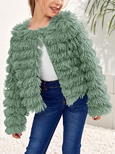 Image of Inorin Girls Open Front Cardigan Faux Fur Coat Warm Fuzzy Trendy Winter Vintage Parka Shaggy Party Outerwear Jackets Tops