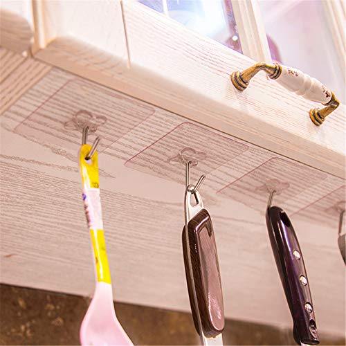 Image of Seamless Adhesive Hooks 13.2lb(Max) Utility Stainless Steel Hook for Towel Bathrobe Coats,Bathroom Kitchen and Nail Free Transparent Heavy Duty Wall Hook & Ceiling Hanger