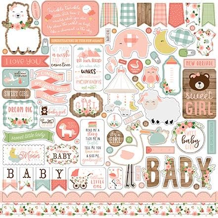 Echo Park Paper Company Baby Girl Element Sticker paper, 12-x-12-Inch, pink, yellow, green, blue image 4