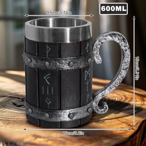 SGZIOO Drewniany kufel do piwa, 600 ml, Vintage kufle do piwa, średniowieczna tawerna do baru, restauracji, dekoracja domu