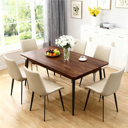 Image of Modern Dining Chairs Set of 2, PU Leather Dining Room Chairs, Upholstered Kitchen Chairs with Ergonomic Backrest & Sturdy Metal Legs, Perfect for Dining Room, Living Room, Beige