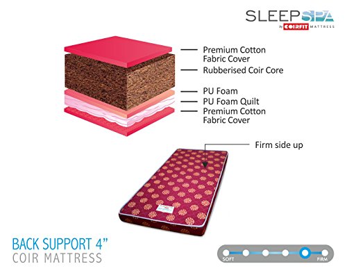 Image of SLEEPSPA Back Support Orthosense Cocopedic Tech. 4 Inch Single Size Coir Foam Mattress (LxW: 72X36 Inch) Back Pain Relief, Cotton Fabric, Stress Relief Sleep, Orthopedic Bed Mattress, 5 Year Warranty