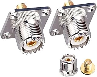 TUOLNK SMA Female to UHF Female Jack Panel Chassis Mount RF Coax Adapter SO239 PL259 UHF to SMA 4-Hole Flange Panel Mount Adapter for Jumper Cable SMA to UHF RF Coaxial Connector 2 Pack
