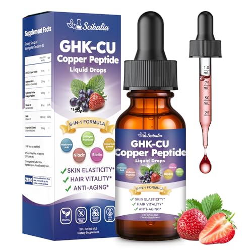 Scibalia GHK-CU Peptide Supplement Liquid Drops, Premium 6-in-1 GHK CU Copper Peptides w. Marine Collagen Hyaluronic Acid Biotin for Anti-Aging, Skin Hair Growth Support, Oral Drops丨Women Men