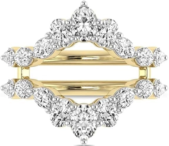2.00Ct Round Cut Lab Created Diamond Prong Set Woman's Enhancer Wrap Wedding Band Ring, 14K Yellow Gold Finish, 925 Sterling Silver