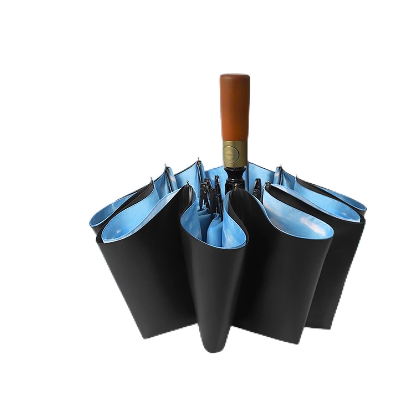 RENEESME Umbrellas For Rain Retro Wooden Handle Automatic Umbrella Double-layer Umbrella Ten-bone Folding Umbrella Men's Double Umbrella Strong Umbrella For Wind And Rain(A)