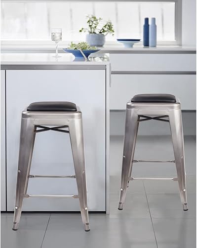 Miniatura 221 de GIA Taburete de mostrador sin respaldo de 24 pulgadas, cantidad de 4, bronce con asiento de madera clara Negro -,Café,Gris,gris, (Gun