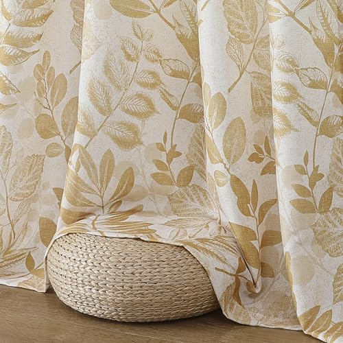 Image of Wheat Gold Leaf Light Filtering Window Curtains, 55 inch Wx90 Lx2