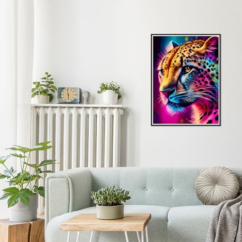 Image of HEIBAGO Animal Diamond Painting Kits for Adults, 5D DIY Animal Full Drill Round Diamond Art Kits with Leopard Diamond Painting, Diamond Dots Perfect for Home Wall Decor 12x16inch