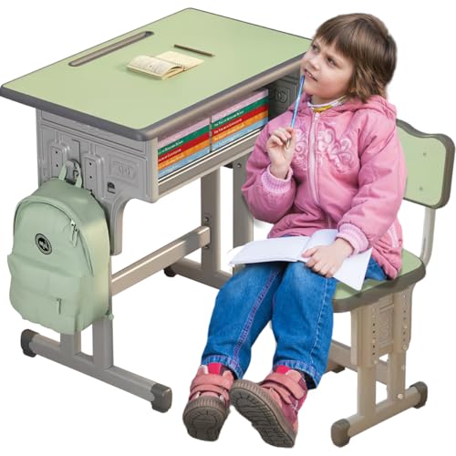 La Mejor Selección de Recamaras Infantiles para Niños los 5 mejores. 48 FHZLAJ Juego de Escritorio y Silla para Niños, Mesa Estudio Escolar Infantil Altura Ajustable con Cajón de Almacenamiento, Silla de Computadora Ergonómica, Gancho Metal para...