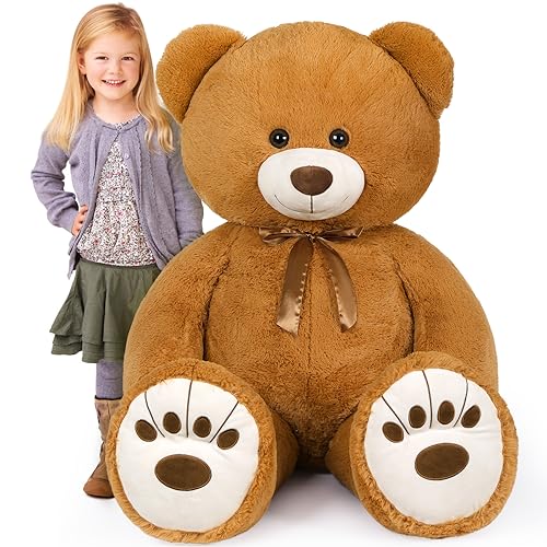 MorisMos XXL Ours en Peluche Geant 124cm, Marron Nounours Géant, Kawaii Peluche Géante Animaux en Peluche Grosse Jouet Grand Teddy Bear Cadeau pour Enfant Noël Anniversaire Deco