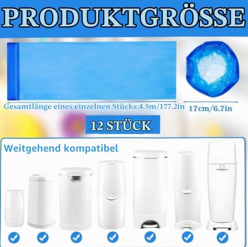 Windeleimer Nachfüllbeutel, 4.5M,9 Stück Windeleimer Nachfüllkassetten kompatibel mit AngelCare,Tommee Tippee,Litter Locker – Ansicht 3