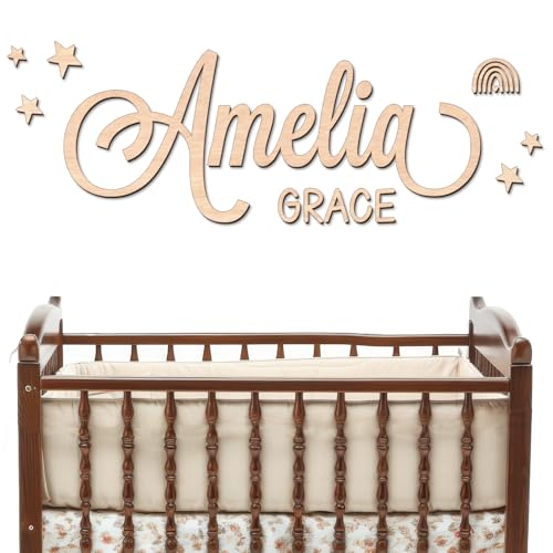 Personalized Name Sign for Nursery - Custom Wooden Baby Name Sign for Kids Room Wall Decor First & Middle Name Includes Double-Sided Tape Wedding signs & Family Name Signs