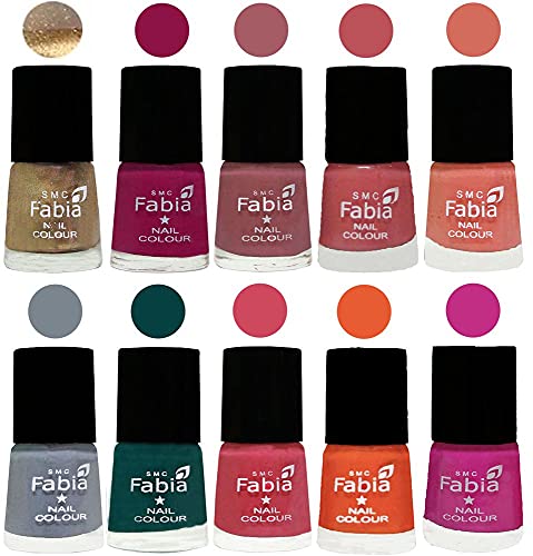 Image of SMC Fabia ALL IN ONE (PACK OF 10), Long Lasting Glossy Nail Polish, 6 ml Each, All Vibrant Colours,01915