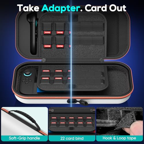 Image of Auarte [Charge inside Carrying Case for Nintendo Switch 2 2025 / Switch OLED / Switch with Adapter and for Joy Cons Storage, Travel Cases for Switch 2 Console with 22 Game Card Storage (White, For Switch 2 7.9 inch, Carrying Case)