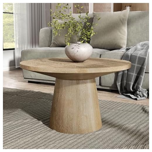 Furniture of America Crambel Modern Solid Wood 29-inch Round Coffee Table with Cone-Shaped Pedestal Base, Living Room Furniture for Small Space, Home Office, Oak