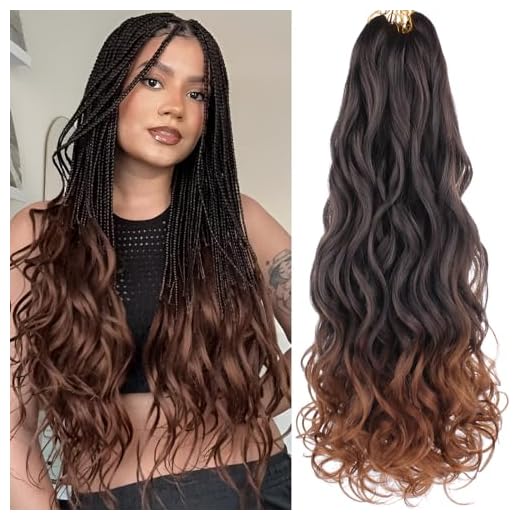 COOKOO 9 Pack Pre Stretched French Curls Braiding Hair 22 Inch 75g/Pack Ombre Brown Goddess Crochet Hair Loose Wavy Crochet Braids Hair with Curly Ends Wavy Synthetic Braiding Hair Extensions T30#