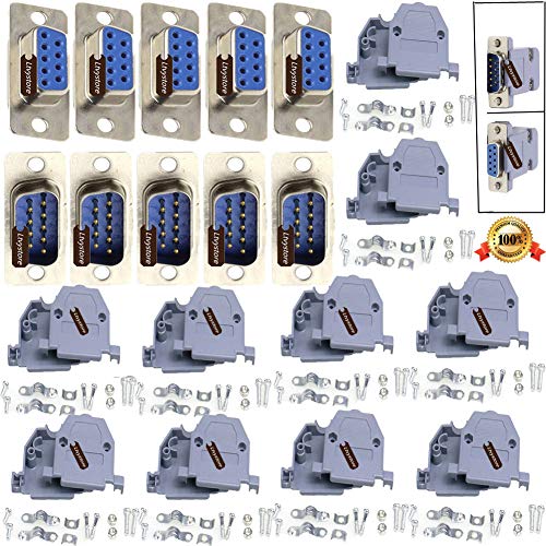 RS232 Parallel Serial Port DB9 9 Pin D Sub Male/Female Connector + Plastic Shell Cover, Pack of 10, by Ltvystore (9Pin+Cover)
