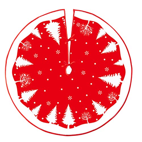 Jupe de sapin de Noël 91,4 cm, tissu rouge et blanc, décoration pour fête de Noël, vacances, maison, jardin (forêt) Cover