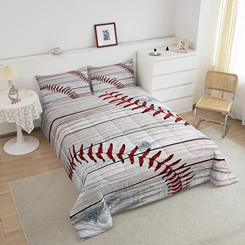 Feelyou Baseball Pattern Bedding Set For Girls Boys Children Sports Theme Comforter Set 3D Ball Pattern Comforter Room Decor Baseball Games Duvet Set Athlete Competitive Full Size Quilt Set #TOP2