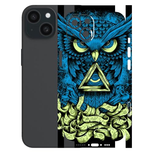Image of AtOdds - Full Body Back Screen Guard Protector Film - Lamination Wrap Skin Sticker for iPhone 15 | Scratchproof Matte Finish (Design - Blue Owl)