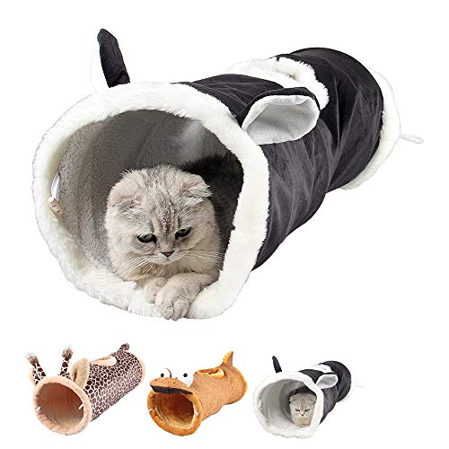 MYIDEA Collapsible Cat Tunnel Tubes Toys - Fun Run Crinkle Play Tunnels for Pets Kittens Rabbits (Animal, Z-Black Cat)