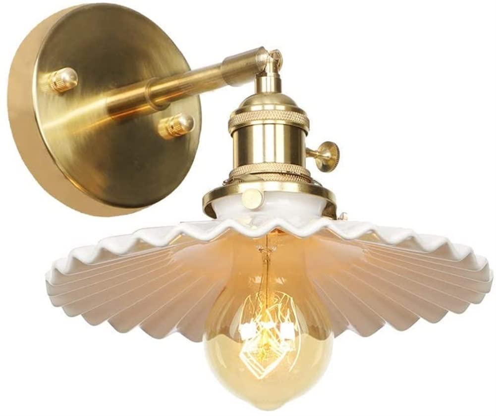 Applique da Parete Vintage a 1 Luce con Paralume in Ceramica, Applique da Parete in Ottone, Applique da Parete su/Giù per Bagno, per Soggiorno e Cucina, Attacco E27, Applique da Parete Moderne