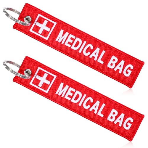 Tweruna 2 Pcs Medical Alert Tag for Bag Medical Equipment Luggage Tag Double-Sided ID Tags Keychains Red Key Tags for Backpack Luggage Purse