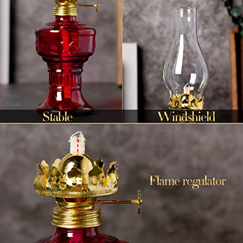 Image of 2 Pcs Chamber Oil Lamps for Indoor Use Vintage Kerosene Lamp Rustic Hurricane Kerosene Lantern with Adjustable Fire Wick Lighting Oil Lantern for Home Emergency Lighting, 13'' High(Red)