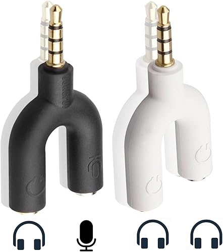 Paquete de 2 divisor de auriculares de 0.138 in, divisor en Y de auriculares y micrófono, adaptador de conector doble para auriculares, adaptador de