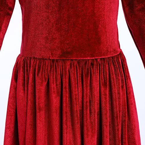 Kids Girls Dresses Long Sleeve Velvet Swing A Line Princess Maxi Dress Flower Girl Christmas Wedding Holiday Birthday Party Evening Gown Fall Winter Casual Clothes With Pockets Red 7-8 Years #TOP3