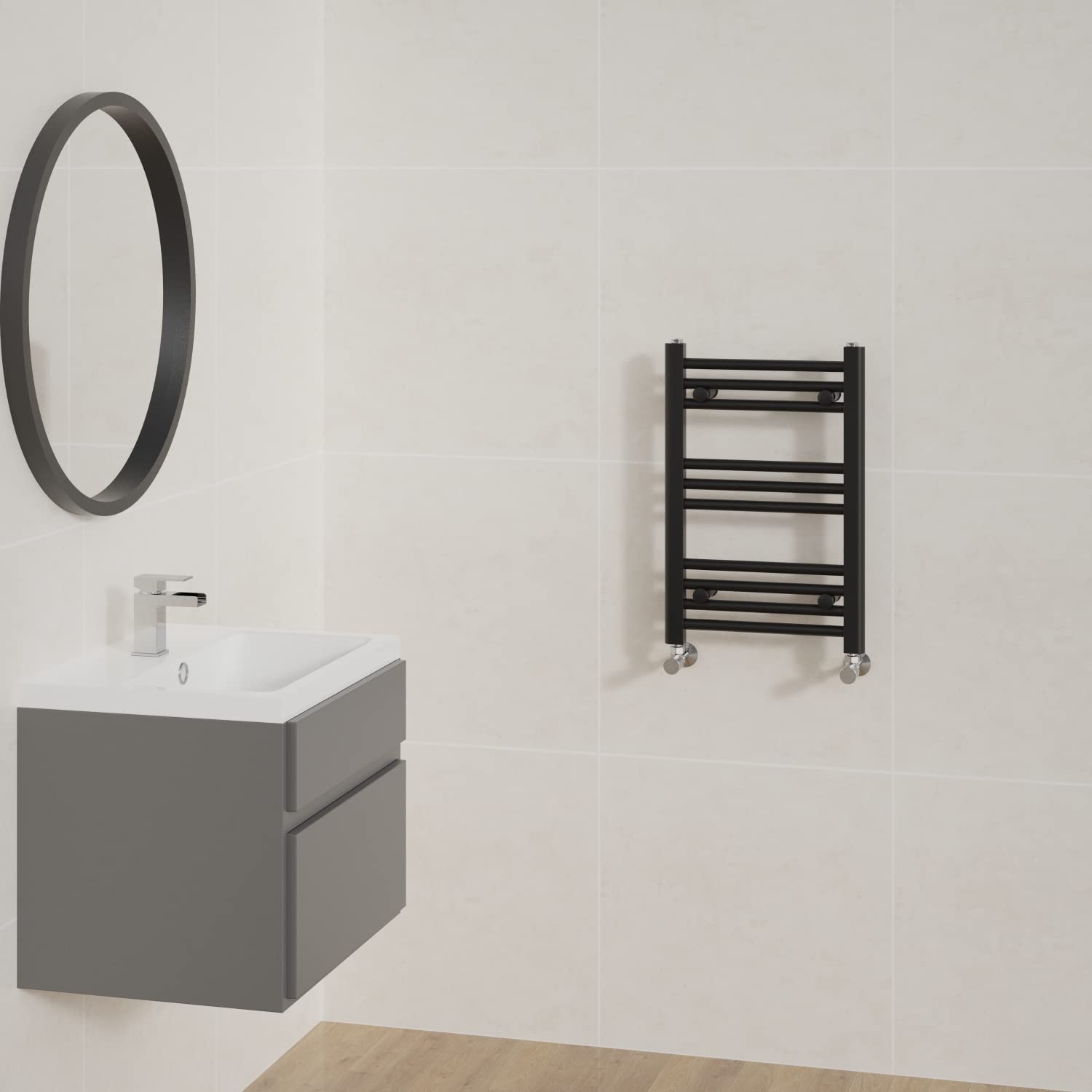 NRG Straight Black Bathroom Heated Towel Rail Radiator Central Heating Ladder Rad Warmer 600x400mm