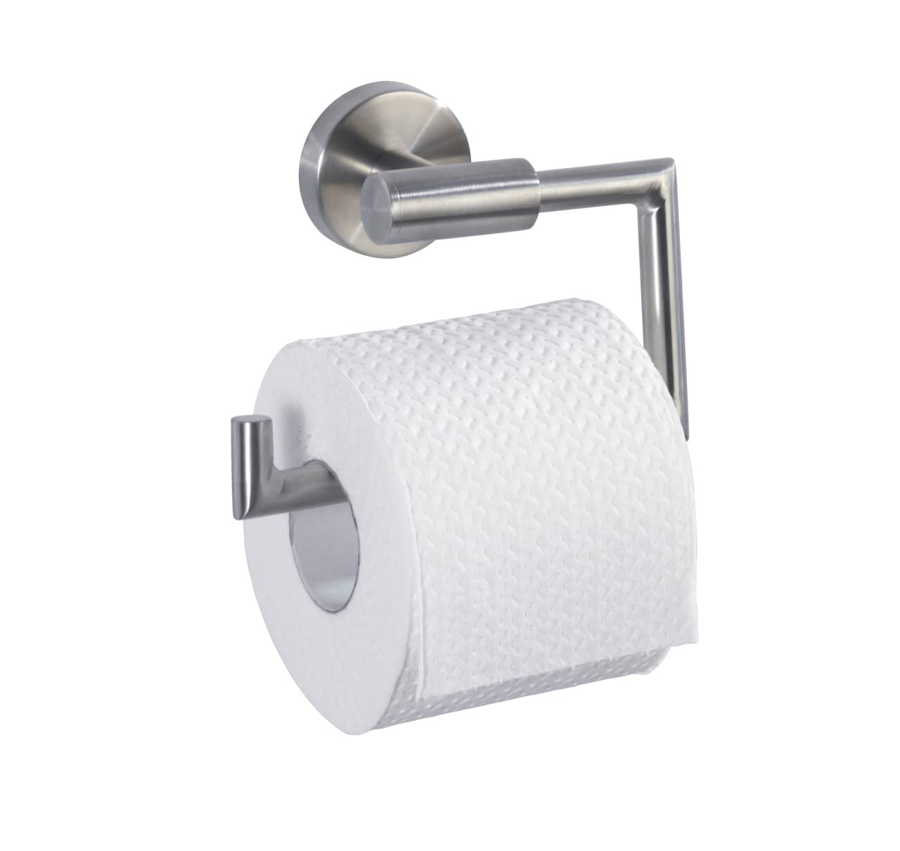WENKO Toilettenpapierhalter mit Wandmontage ohne Deckel, Toilettenpapier- WC-Rollenhalter aus Edelstahl matt rostfrei, Mod. Bosio