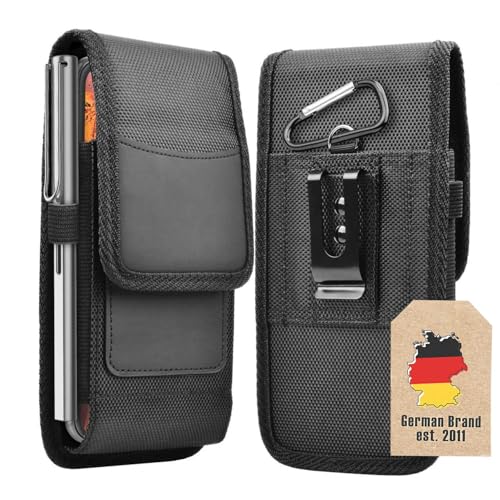 Cadorabo Universale Handytasche mit Gürtelclip für Smartphones der Größe 6.5 bis 6.7 Zoll -360 Grad Schutzhülle mit Gürtel Schlaufe- Maße: 16x 8X 1,7 cm- Gürteltasche mit Karabinerhaken, Schwarz, XXL