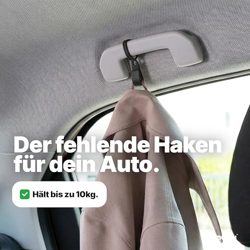 Car Hook Kleiderhaken für Auto Haltegriff (4 Stk.) - Der Jackenhalter Auto hält Jacken & Taschen bis 10kg, Auto Kleiderhaken aus weichem Material, Haken für Haltegriff Auto, Auto Kleiderbügel Schwarz
