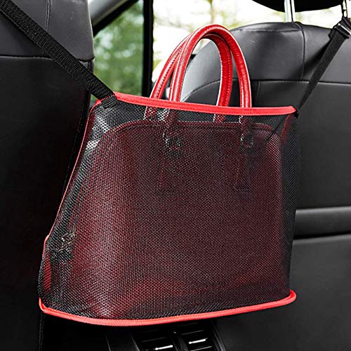 Jwthee - Bolsa de transporte de bolsa de malla para coche, organizador de bolsa de malla entre dos asientos, monedero de coche, respaldo de asiento de coche plegable bolsa de malla colgante (rojo)