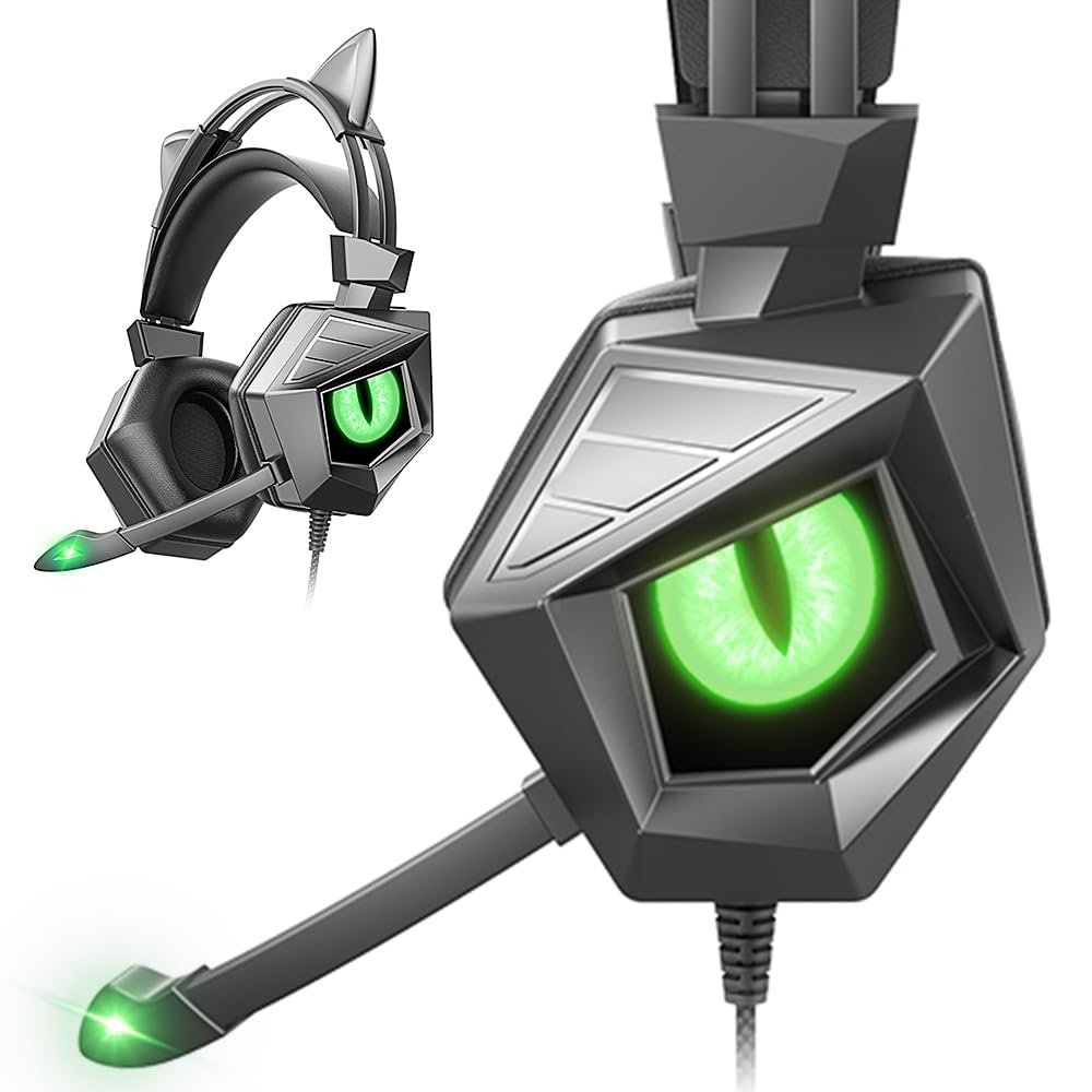 iilike Gaming Headset for PS4/5 Xbox One PSP Laptop, with Noise Cancelling Mic,Stereo Surround,Quick Volume Adjustment,Soft Memory Earmuffs,LED Light(