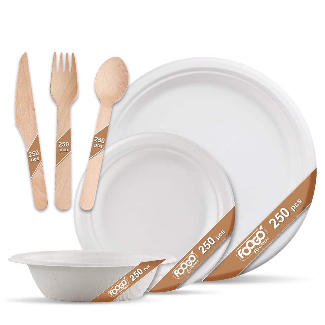 FOOGO Green 1500pcs Sugarcane Fibre Strong Paper Plates, Round