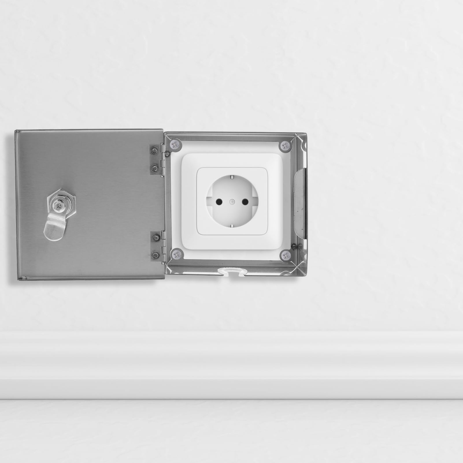 SOLUSTRE Edelstahl Steckdosenschutz für Elektrofahrzeuge und Schalter Wetterfest und Diebstahlsicher Geeignet für Büros und Verschiedene Standorte Silberfarbene Spritzschutzabdeckung