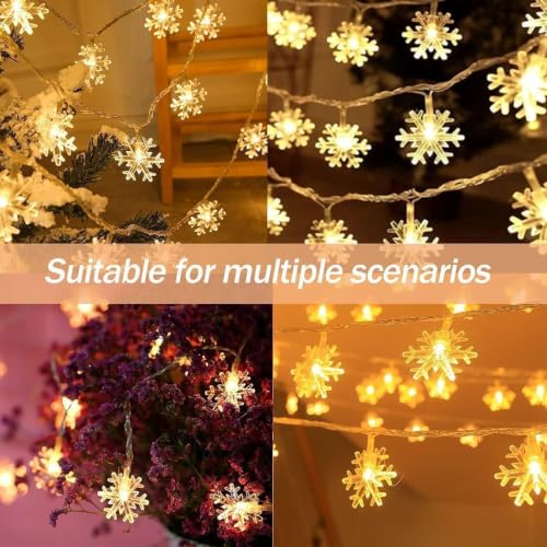 Image of MoonlitDreams Snowflake String Fairy Lights - 14 LED, 3 Meter, Warm White, Waterproof Plug-in Extendable Decorative Lights for Christmas, Wedding, (Pack of 1)