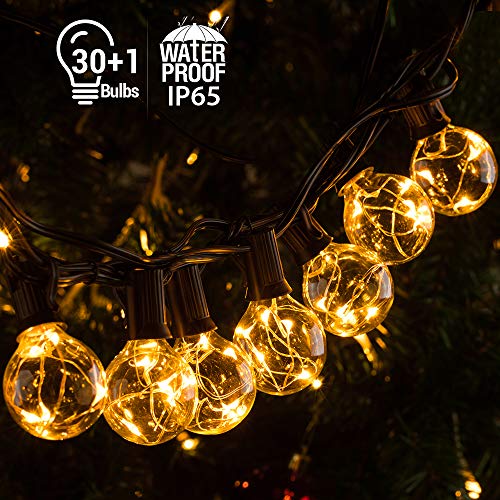 Quntis IP65 Waterproof Outdoor LED String Lights 11.7M 30+1 G40 Bulbs 155 LEDs Patio String Lights CE Standard Warm Indoor Outdoor Fairy Lights for Backyard Bistro Cafe Pergola Tree Party Decoration