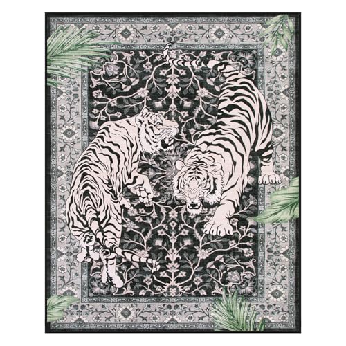Moynesa Tiger 8x10 Area Rug, Washable Boho Rugs for Living Room, Vintage Large Soft Dining Room Rug, Non Slip Ultra Thin Stain Resistant Floor Carpet for Home Office Bedroom, Black