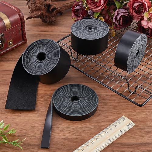 GORGECRAFT 2m×25mm Genuine Cow Leather Strap 1.8mm thick AB Grade Cowhide Leather Cord Black Glossy Full Grain Oil Flat Cowhide Leather Strips for Tooling Workshop DIY Craft Shoes Sewing Patchwork - Image 4