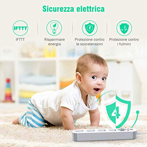 KinCam Multipresa Ciabatta Elettrica WiFi, Ciabatta Smart con 4 Prese e 3 USB, Supporta Controllo Vocale/Telecomando… - immagine 6