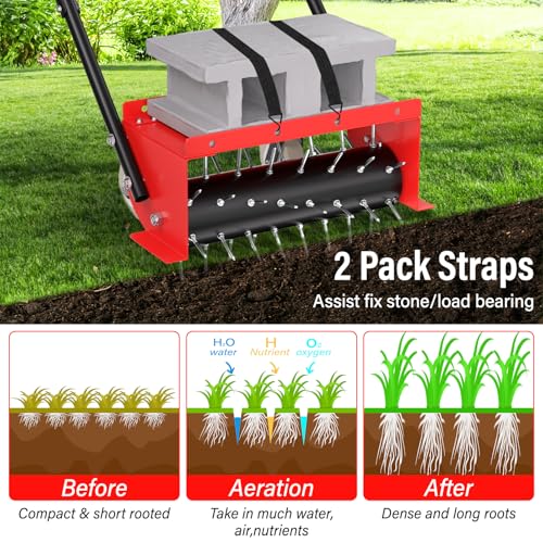 VASALAID Manual Rolling Lawn Aerator,Pre-Attached Spike Grass Rolling Aerators Tool with Wheels for Lawns,Garden,and Yard Grass - Image 6